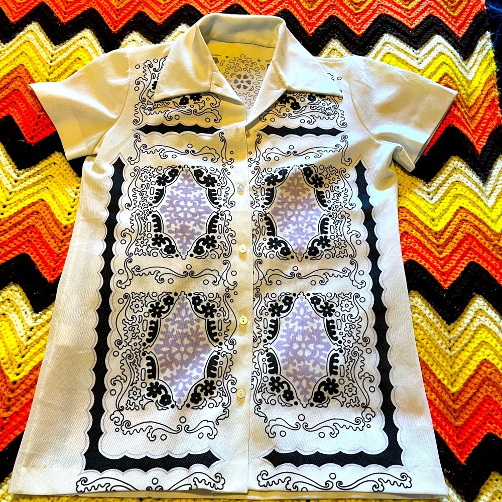 1970’s dagger collar polyester top